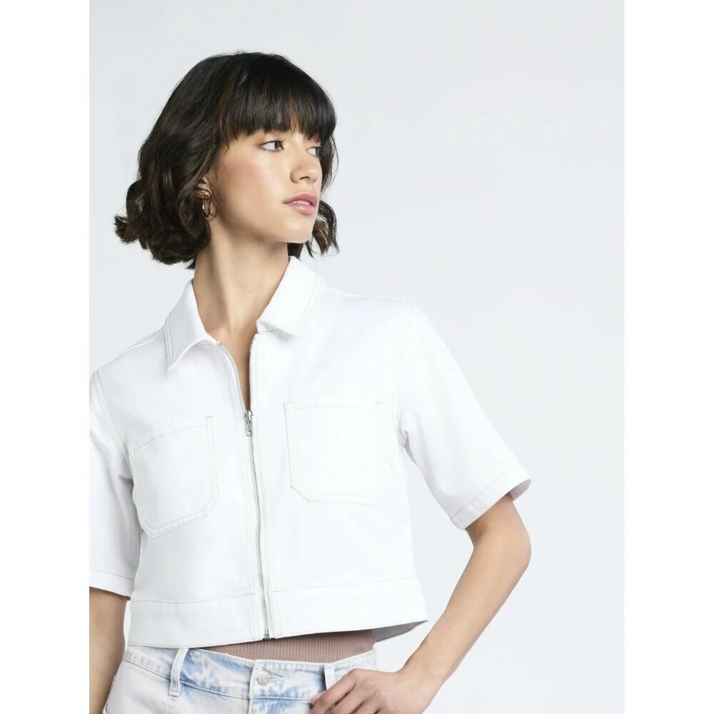 Madden NYC Women's Cropped Zip Up Trucker Jacket, Size XXS (00), Relaxed Fit - Picture 5 of 5